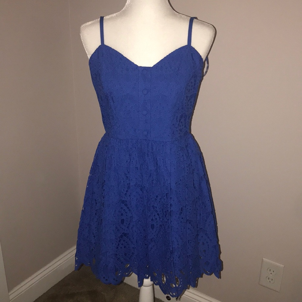 Alice + Olivia eyelet blue mini dress 10 new NWT